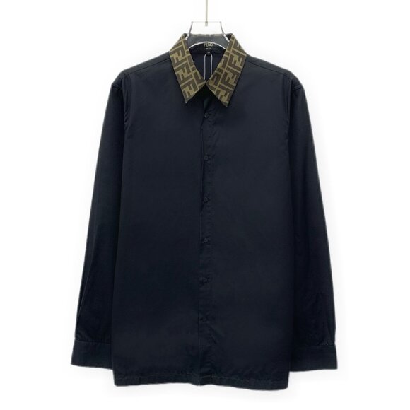 CM0247 Fendi Black Long-Sleeve Shirt With Monogram Collar - Picture 1 of 8